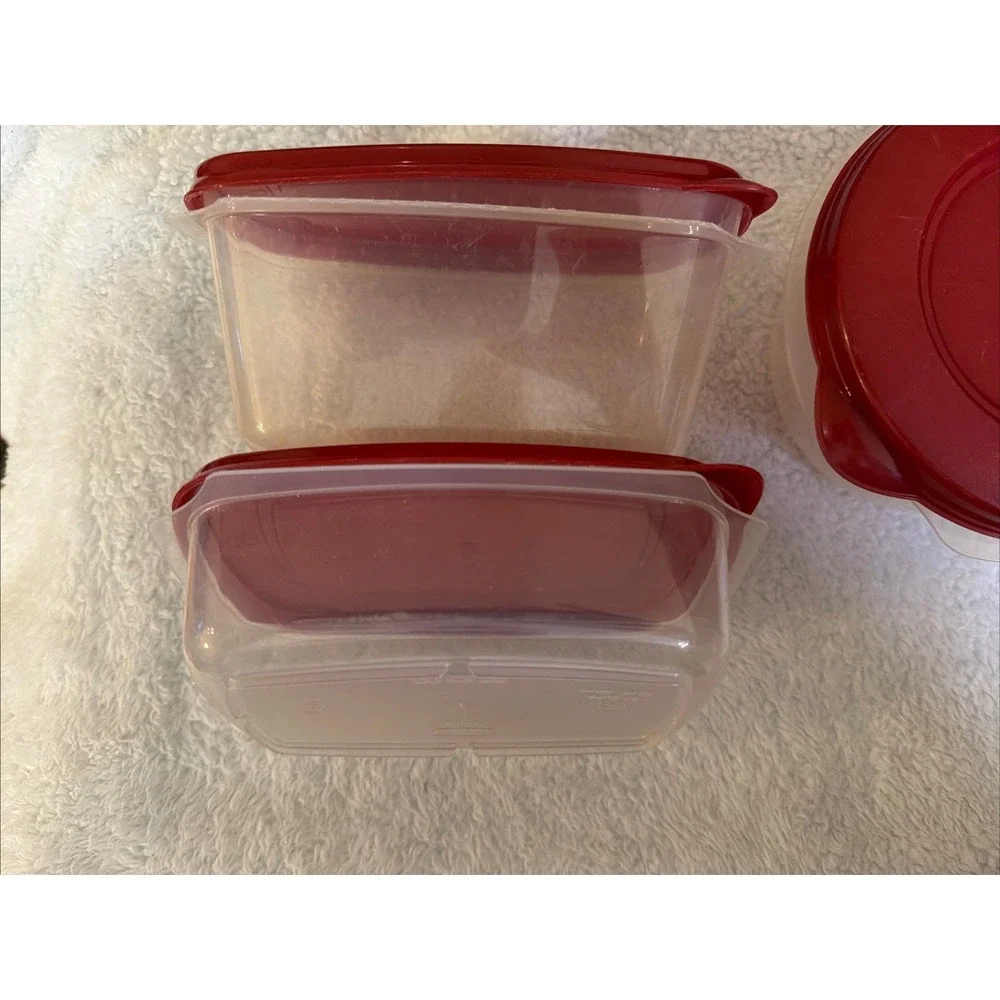 Rubbermaid Food Storage Containers 3.2, 3.2 2.1Cup W/ Red Lids Set of 3 Made USA